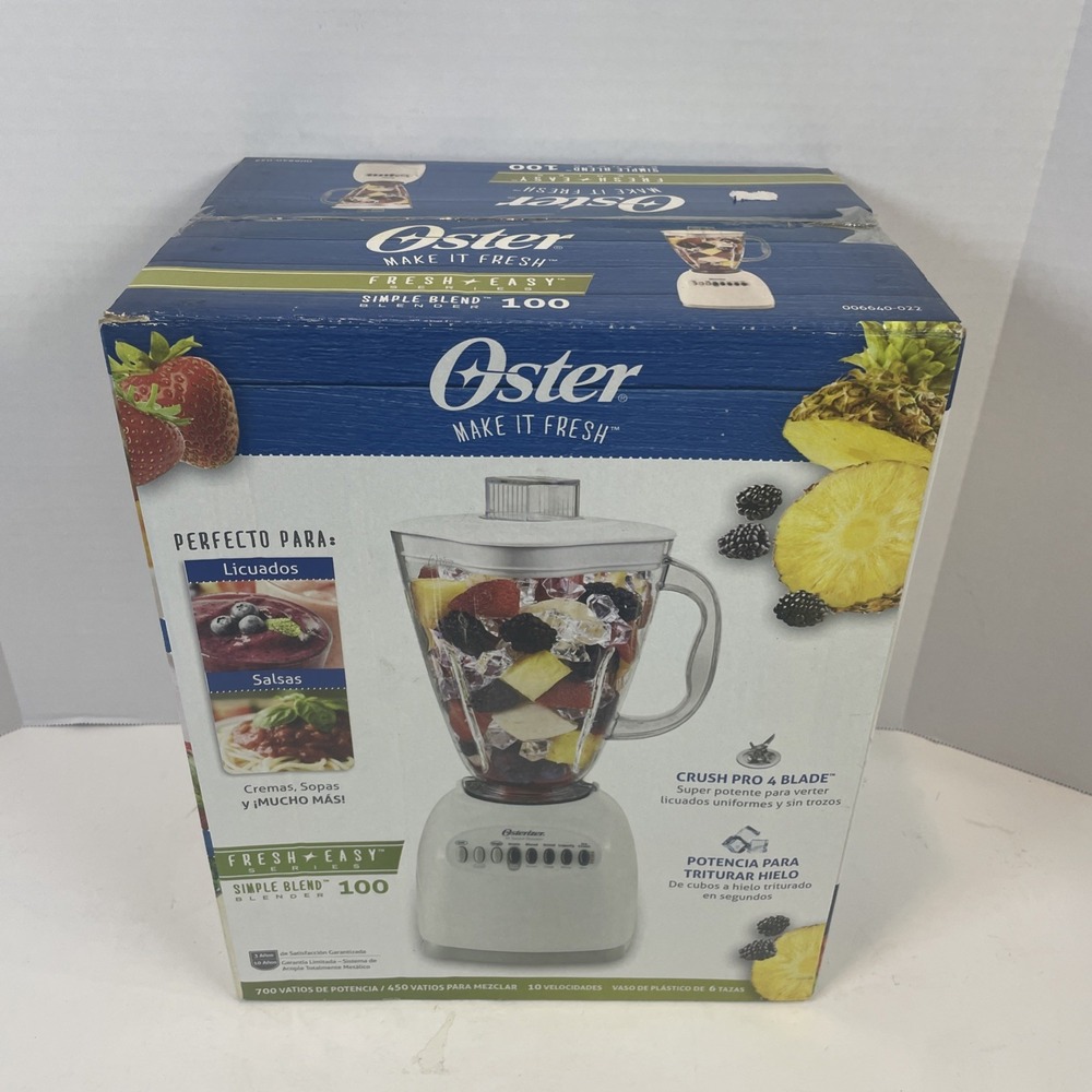 Oster Blender 6-Cup White Simple Blend 100 Fresh+Easy 10-Speed 700W
